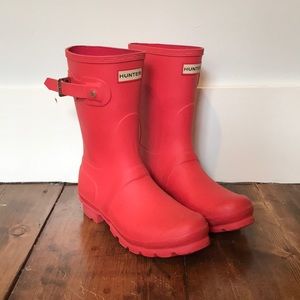 Coral-Red Hunter Short Rain Boots